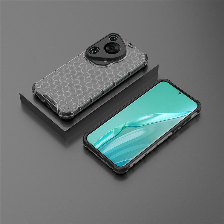 For Huawei Pura 70 Ultra Case Honeycomb Design PC+TPU Hybrid Phone Cover - Black