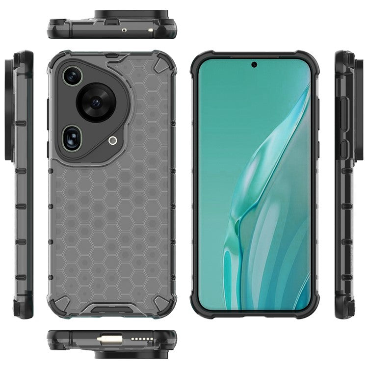 For Huawei Pura 70 Ultra Case Honeycomb Design PC+TPU Hybrid Phone Cover - Black