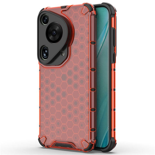 For Huawei Pura 70 Ultra Case Honeycomb Design PC+TPU Hybrid Phone Cover - Red