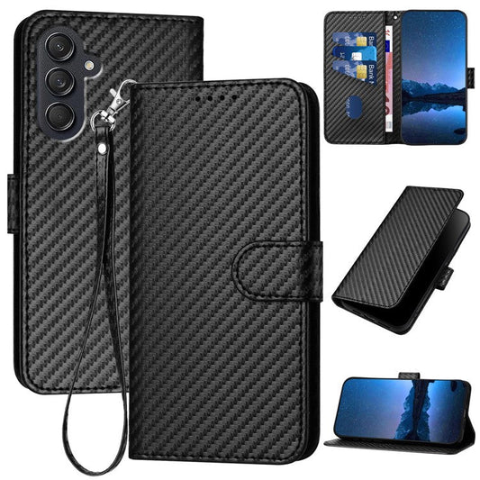 YX0070 For Samsung Galaxy M55 5G / C55 5G / F55 5G Wallet Case Carbon Fiber Texture Leather Phone Cover - Black
