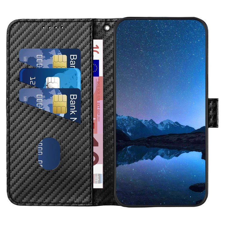 YX0070 For Samsung Galaxy M55 5G / C55 5G / F55 5G Wallet Case Carbon Fiber Texture Leather Phone Cover - Black