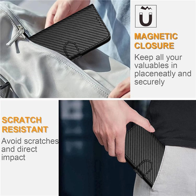 YX0070 For Samsung Galaxy M55 5G / C55 5G / F55 5G Wallet Case Carbon Fiber Texture Leather Phone Cover - Black