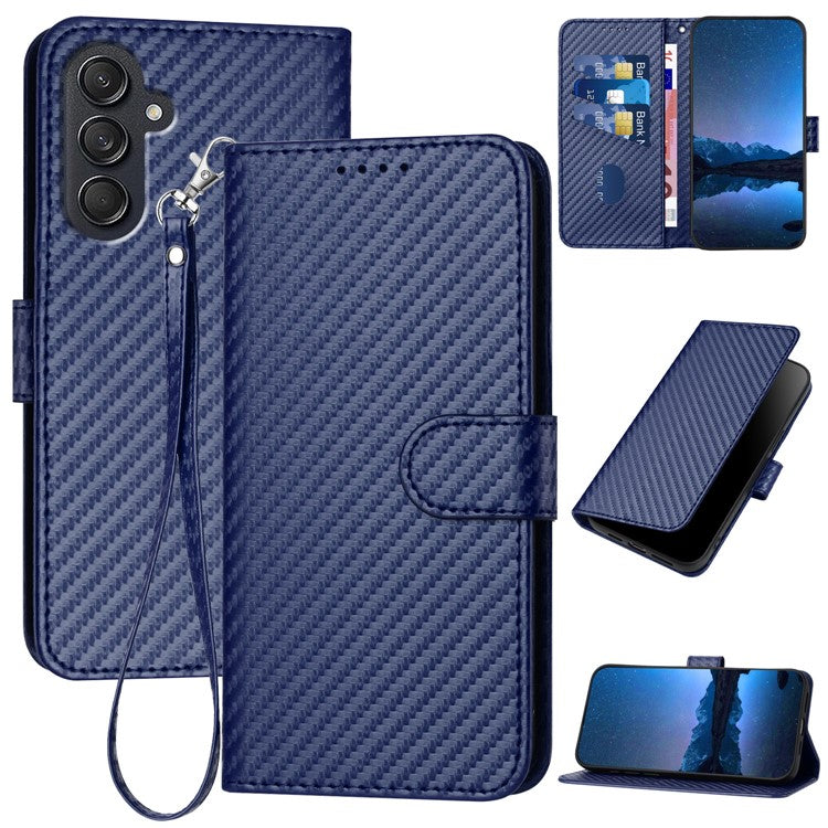 YX0070 For Samsung Galaxy M55 5G / C55 5G / F55 5G Wallet Case Carbon Fiber Texture Leather Phone Cover - Sapphire
