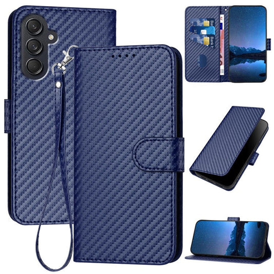 YX0070 For Samsung Galaxy M55 5G / C55 5G / F55 5G Wallet Case Carbon Fiber Texture Leather Phone Cover - Sapphire