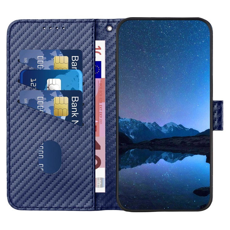 YX0070 For Samsung Galaxy M55 5G / C55 5G / F55 5G Wallet Case Carbon Fiber Texture Leather Phone Cover - Sapphire