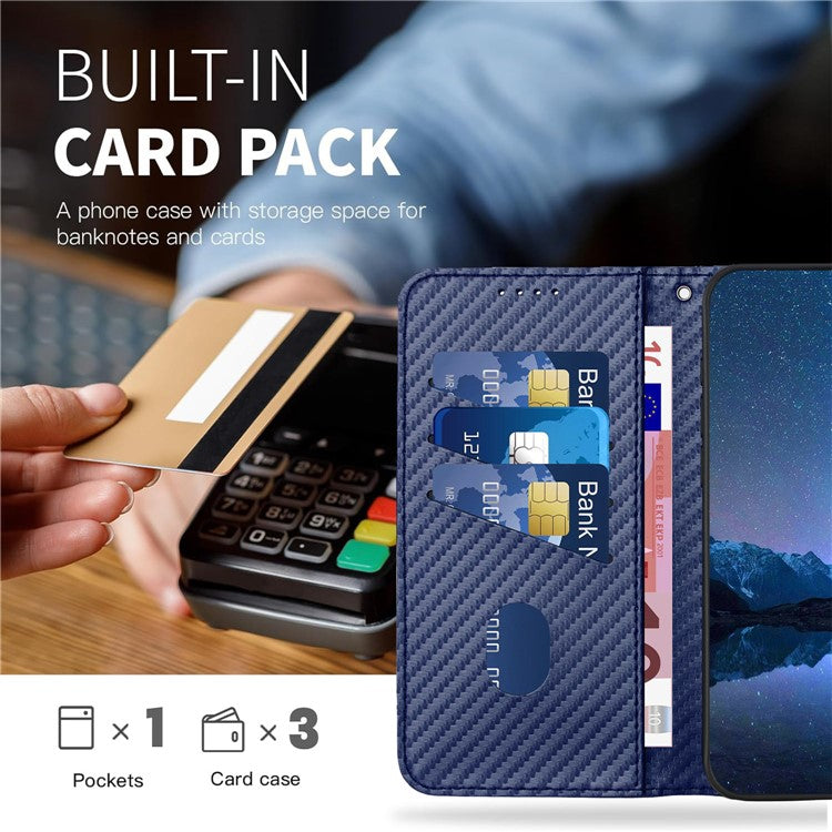YX0070 For Samsung Galaxy M55 5G / C55 5G / F55 5G Wallet Case Carbon Fiber Texture Leather Phone Cover - Sapphire