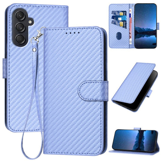 YX0070 For Samsung Galaxy M55 5G / C55 5G / F55 5G Wallet Case Carbon Fiber Texture Leather Phone Cover - Light Purple