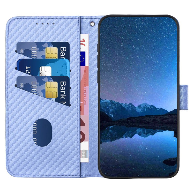 YX0070 For Samsung Galaxy M55 5G / C55 5G / F55 5G Wallet Case Carbon Fiber Texture Leather Phone Cover - Light Purple