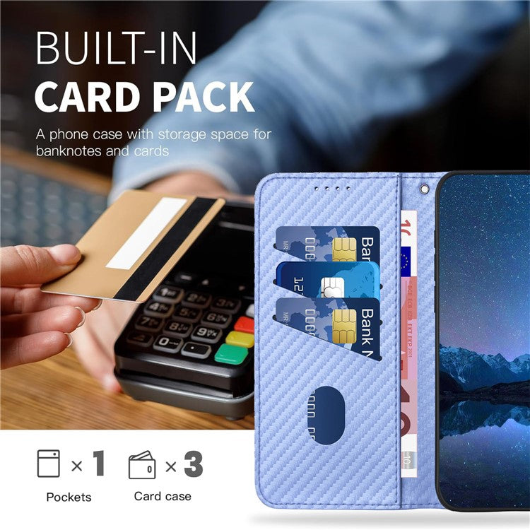 YX0070 For Samsung Galaxy M55 5G / C55 5G / F55 5G Wallet Case Carbon Fiber Texture Leather Phone Cover - Light Purple