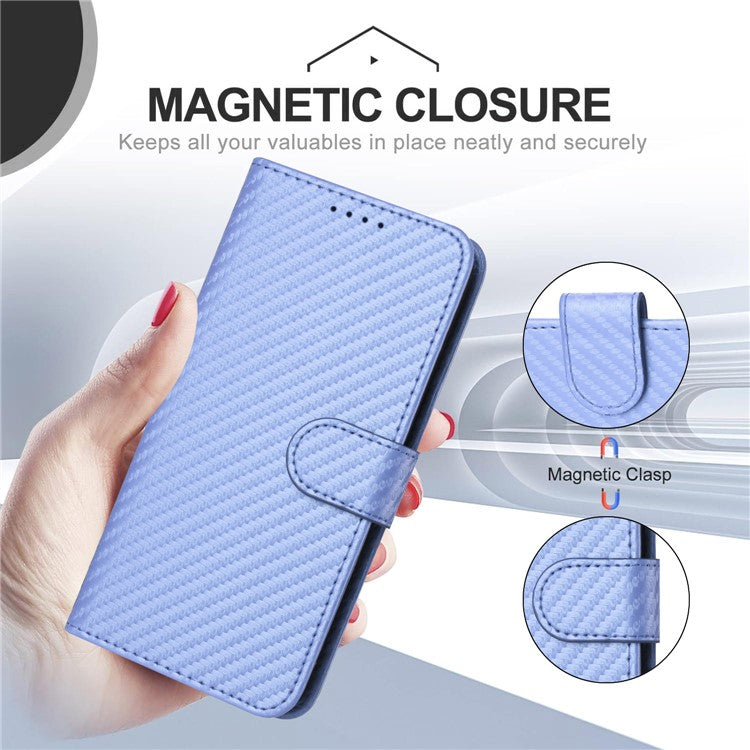 YX0070 For Samsung Galaxy M55 5G / C55 5G / F55 5G Wallet Case Carbon Fiber Texture Leather Phone Cover - Light Purple