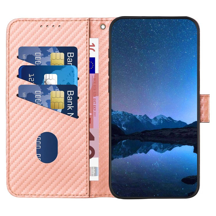 YX0070 For Samsung Galaxy M55 5G / C55 5G / F55 5G Wallet Case Carbon Fiber Texture Leather Phone Cover - Pink
