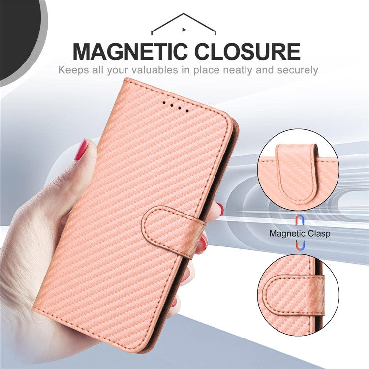 YX0070 For Samsung Galaxy M55 5G / C55 5G / F55 5G Wallet Case Carbon Fiber Texture Leather Phone Cover - Pink