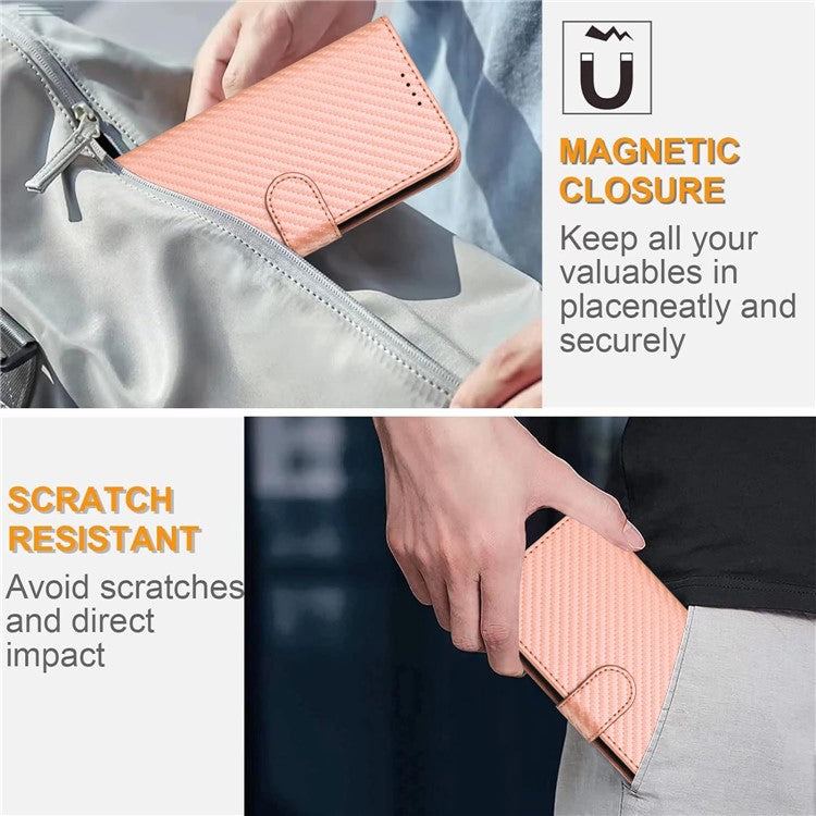 YX0070 For Samsung Galaxy M55 5G / C55 5G / F55 5G Wallet Case Carbon Fiber Texture Leather Phone Cover - Pink