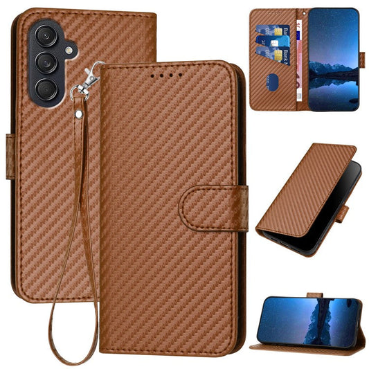 YX0070 For Samsung Galaxy M55 5G / C55 5G / F55 5G Wallet Case Carbon Fiber Texture Leather Phone Cover - Coffee