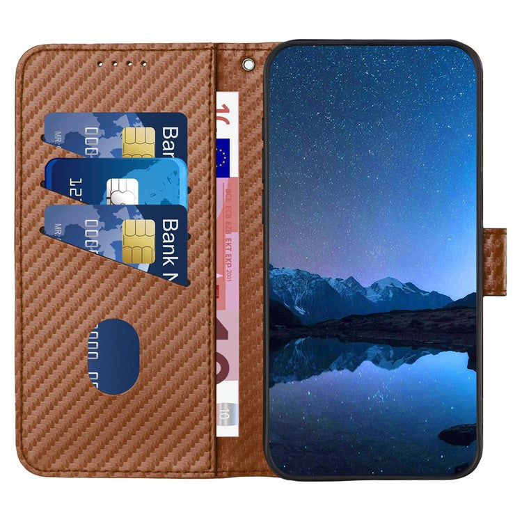 YX0070 For Samsung Galaxy M55 5G / C55 5G / F55 5G Wallet Case Carbon Fiber Texture Leather Phone Cover - Coffee