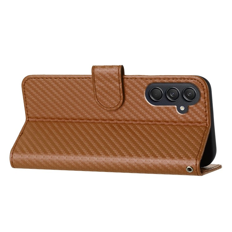 YX0070 For Samsung Galaxy M55 5G / C55 5G / F55 5G Wallet Case Carbon Fiber Texture Leather Phone Cover - Coffee