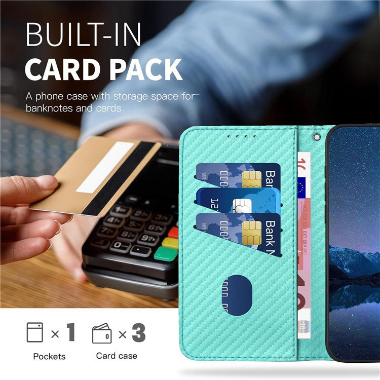 YX0070 For Samsung Galaxy M55 5G / C55 5G / F55 5G Wallet Case Carbon Fiber Texture Leather Phone Cover - Baby Blue