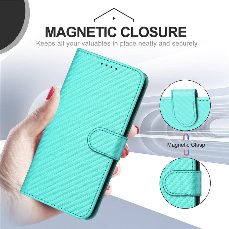 YX0070 For Samsung Galaxy M55 5G / C55 5G / F55 5G Wallet Case Carbon Fiber Texture Leather Phone Cover - Baby Blue