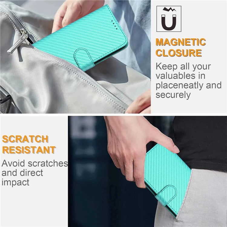 YX0070 For Samsung Galaxy M55 5G / C55 5G / F55 5G Wallet Case Carbon Fiber Texture Leather Phone Cover - Baby Blue