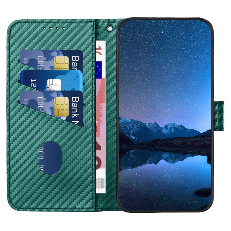 YX0070 For Samsung Galaxy M55 5G / C55 5G / F55 5G Wallet Case Carbon Fiber Texture Leather Phone Cover - Blackish Green