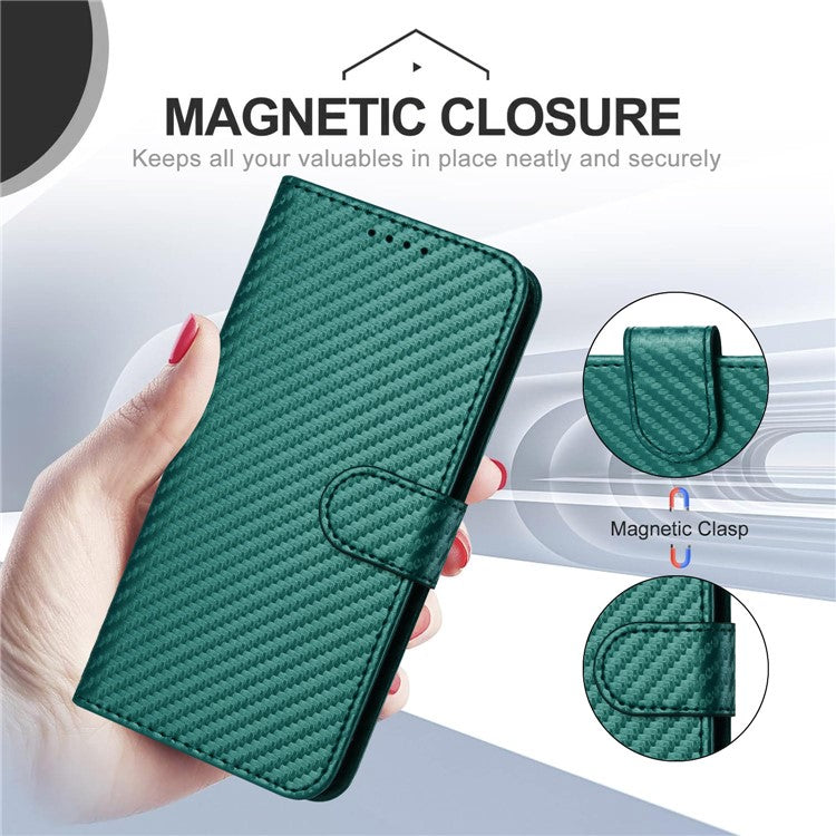 YX0070 For Samsung Galaxy M55 5G / C55 5G / F55 5G Wallet Case Carbon Fiber Texture Leather Phone Cover - Blackish Green