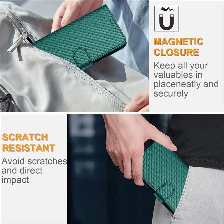 YX0070 For Samsung Galaxy M55 5G / C55 5G / F55 5G Wallet Case Carbon Fiber Texture Leather Phone Cover - Blackish Green