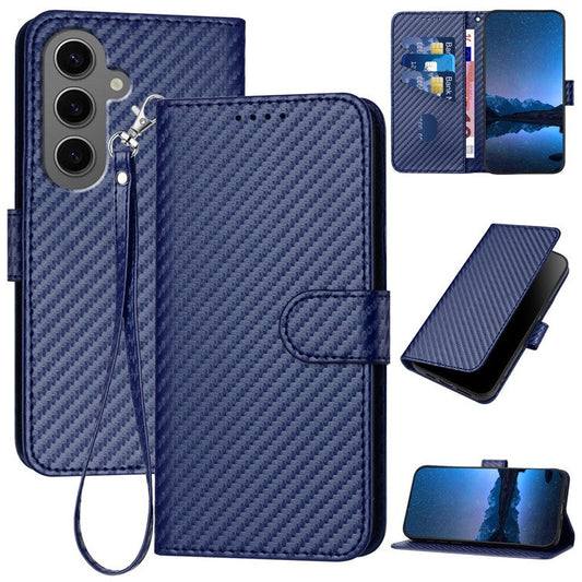 YX0070 For Samsung Galaxy S24+ Case Carbon Fiber Texture Wallet Leather Phone Cover - Sapphire