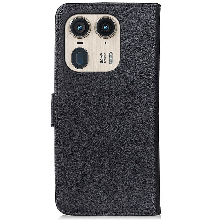 KHAZNEH For Motorola Edge 50 Ultra 5G / Moto X50 Ultra 5G Case Scratch-Proof Cowhide Texture PU Phone Cover - Black