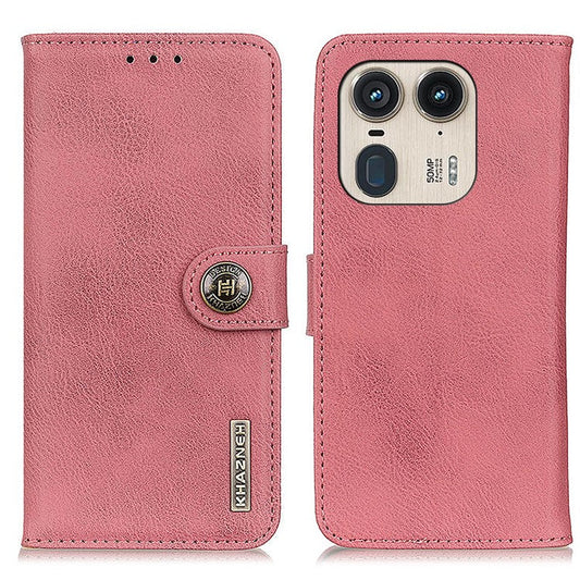 KHAZNEH For Motorola Edge 50 Ultra 5G / Moto X50 Ultra 5G Case Scratch-Proof Cowhide Texture PU Phone Cover - Pink
