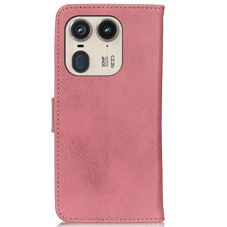 KHAZNEH For Motorola Edge 50 Ultra 5G / Moto X50 Ultra 5G Case Scratch-Proof Cowhide Texture PU Phone Cover - Pink