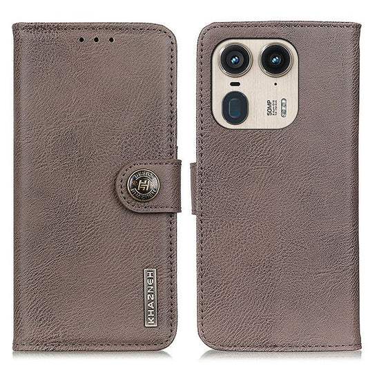 KHAZNEH For Motorola Edge 50 Ultra 5G / Moto X50 Ultra 5G Case Scratch-Proof Cowhide Texture PU Phone Cover - Khaki