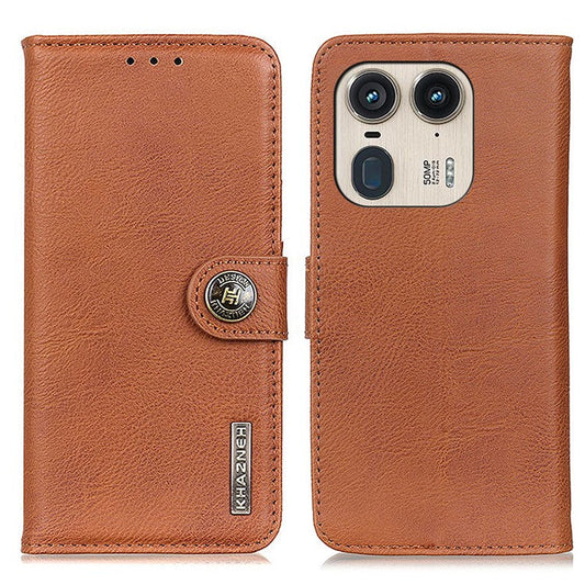 KHAZNEH For Motorola Edge 50 Ultra 5G / Moto X50 Ultra 5G Case Scratch-Proof Cowhide Texture PU Phone Cover - Brown