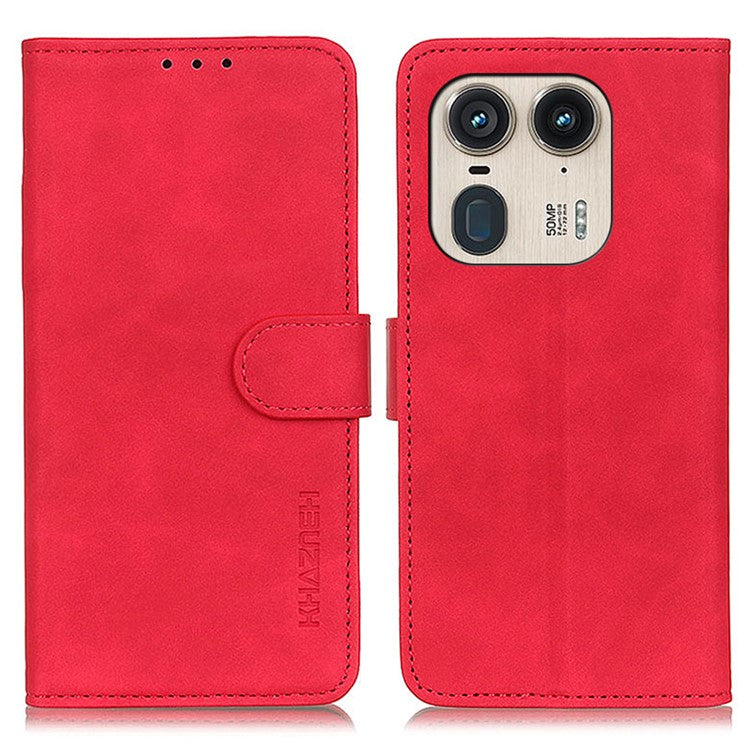 KHAZNEH For Motorola Edge 50 Ultra 5G / Moto X50 Ultra 5G Case Retro PU Leather Drop-Proof Phone Stand Cover - Red