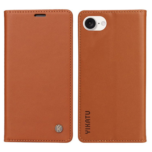 YIKATU YK-001 For iPhone 16e Case Stand Wallet PU Leather Phone Cover - Brown