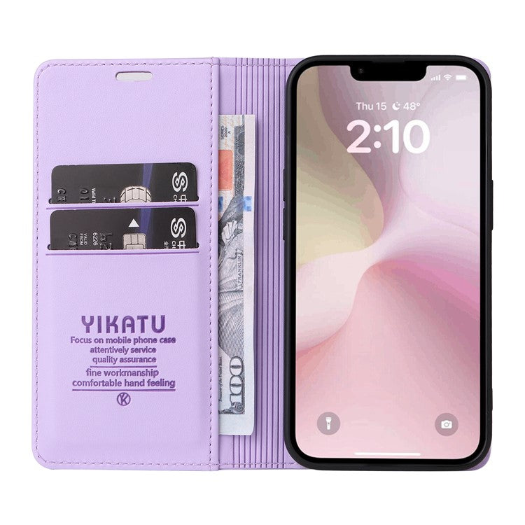 YIKATU YK-001 For iPhone 16e Case Stand Wallet PU Leather Phone Cover - Light Purple