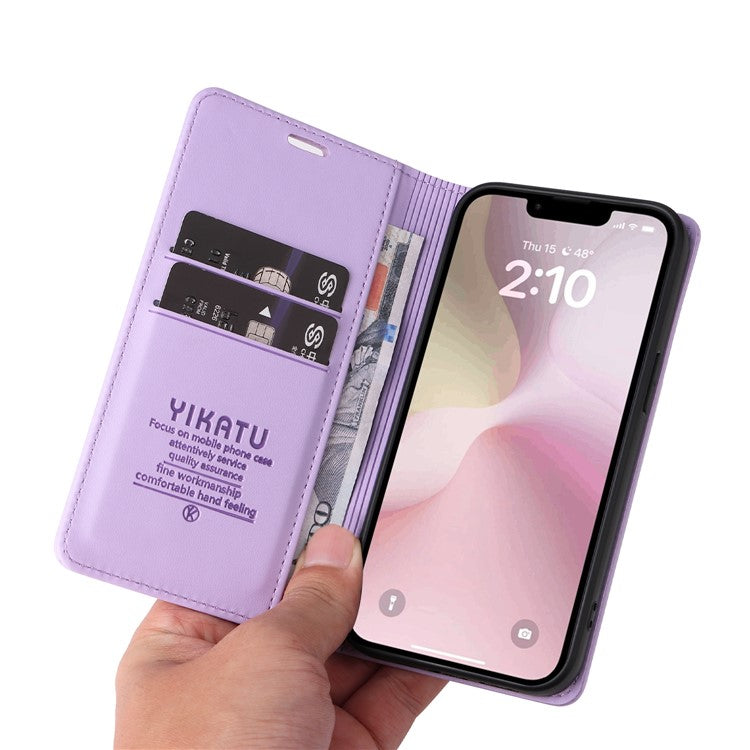 YIKATU YK-001 For iPhone 16e Case Stand Wallet PU Leather Phone Cover - Light Purple