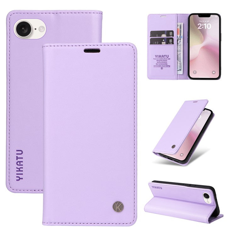 YIKATU YK-001 For iPhone 16e Case Stand Wallet PU Leather Phone Cover - Light Purple