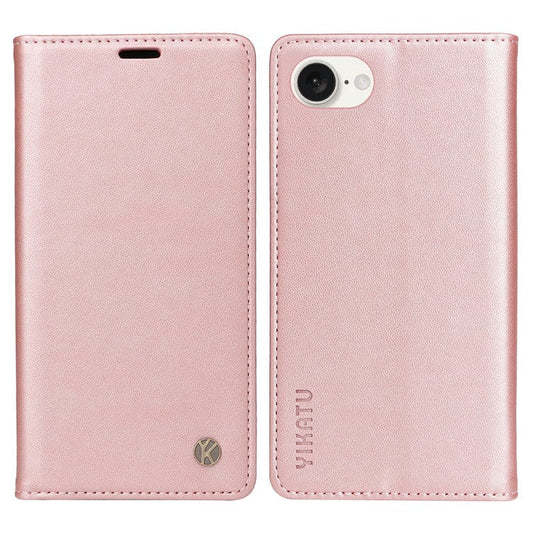 YIKATU YK-001 For iPhone 16e Case Stand Wallet PU Leather Phone Cover - Rose Gold