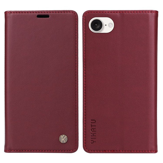 YIKATU YK-001 For iPhone 16e Case Stand Wallet PU Leather Phone Cover - Wine Red
