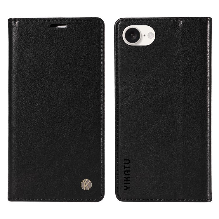 YIKATU YK-006 For iPhone 16e Case Wallet Leather Litchi Texture Magnetic Absorption Phone Cover - Black