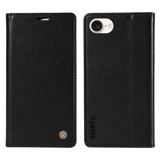 YIKATU YK-006 For iPhone 16e Case Wallet Leather Litchi Texture Magnetic Absorption Phone Cover - Black