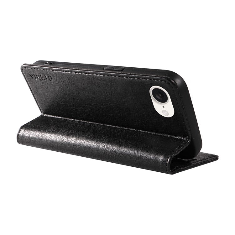 YIKATU YK-006 For iPhone 16e Case Wallet Leather Litchi Texture Magnetic Absorption Phone Cover - Black