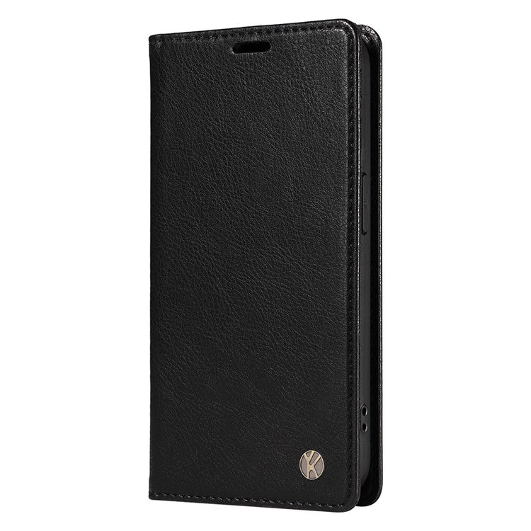 YIKATU YK-006 For iPhone 16e Case Wallet Leather Litchi Texture Magnetic Absorption Phone Cover - Black