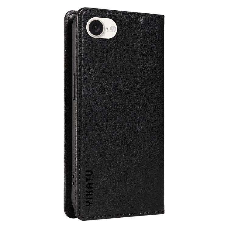 YIKATU YK-006 For iPhone 16e Case Wallet Leather Litchi Texture Magnetic Absorption Phone Cover - Black