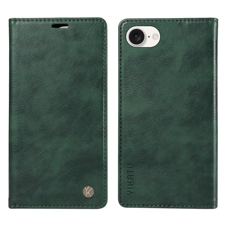 YIKATU YK-006 For iPhone 16e Case Wallet Leather Litchi Texture Magnetic Absorption Phone Cover - Green