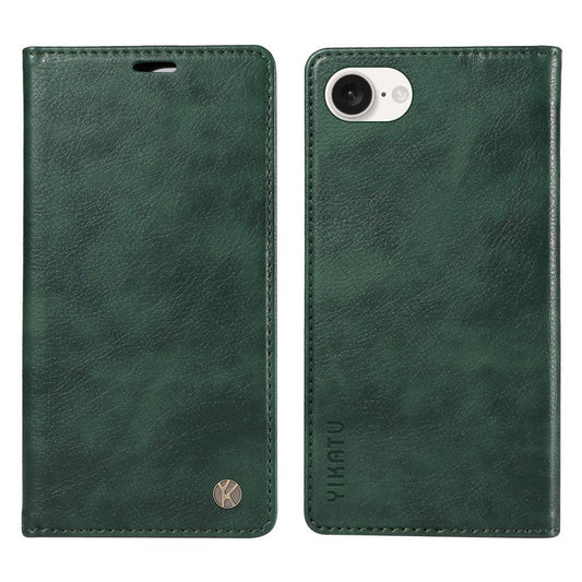 YIKATU YK-006 For iPhone 16e Case Wallet Leather Litchi Texture Magnetic Absorption Phone Cover - Green