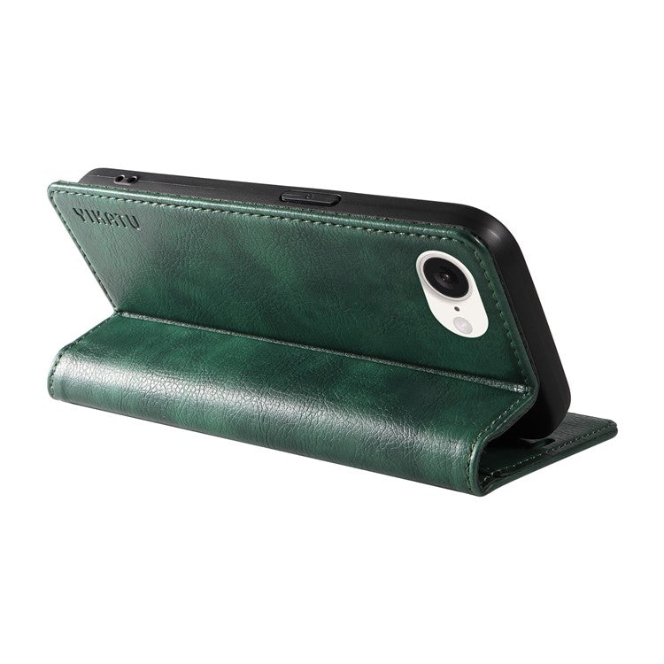 YIKATU YK-006 For iPhone 16e Case Wallet Leather Litchi Texture Magnetic Absorption Phone Cover - Green