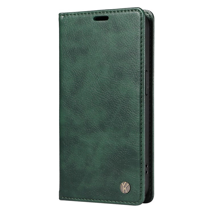 YIKATU YK-006 For iPhone 16e Case Wallet Leather Litchi Texture Magnetic Absorption Phone Cover - Green