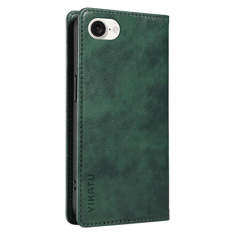 YIKATU YK-006 For iPhone 16e Case Wallet Leather Litchi Texture Magnetic Absorption Phone Cover - Green