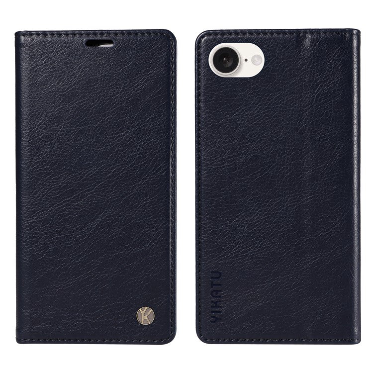 YIKATU YK-006 For iPhone 16e Case Wallet Leather Litchi Texture Magnetic Absorption Phone Cover - Navy Blue